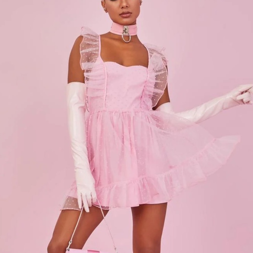 Sugar Thrillz Pink Barbie Fairy Pinafore Apron Frilly Dress Medium